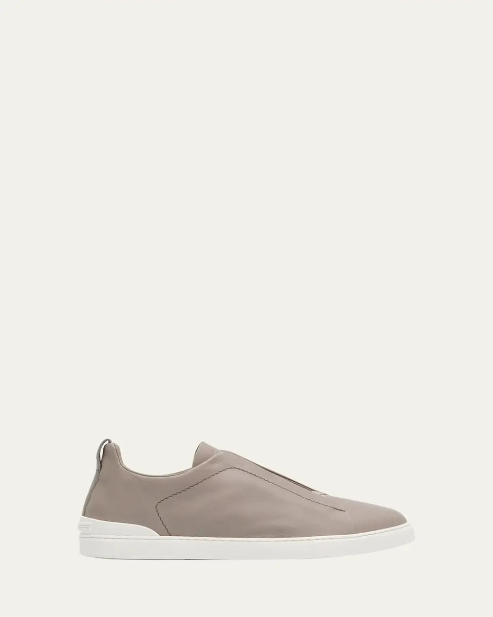 ZEGNA Men's Triple Stitch Deerskin Leather Slip-On Sneakers | Thumbnail 17