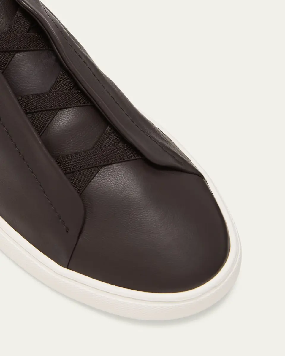 ZEGNA Men's Triple Stitch Deerskin Leather Slip-On Sneakers | Thumbnail 3