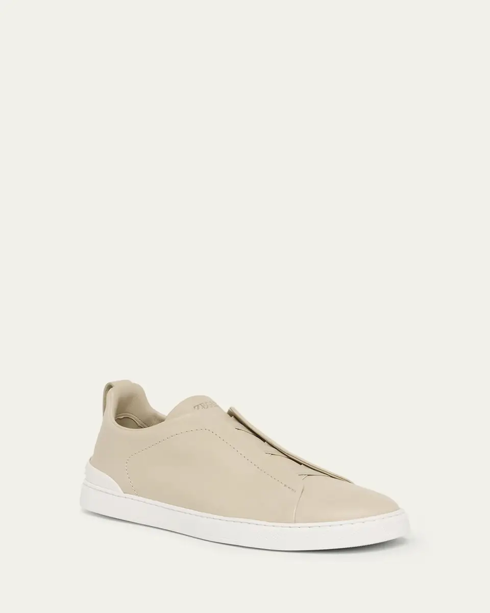 ZEGNA Men's Triple Stitch Deerskin Leather Slip-On Sneakers | Thumbnail 4