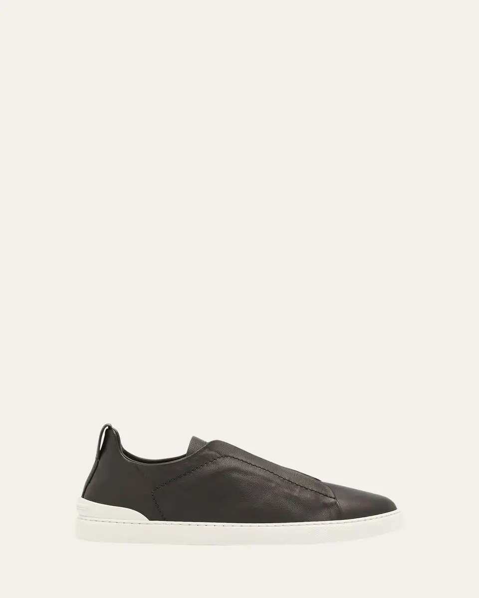 ZEGNA Men's Triple Stitch Deerskin Leather Slip-On Sneakers | Thumbnail 8