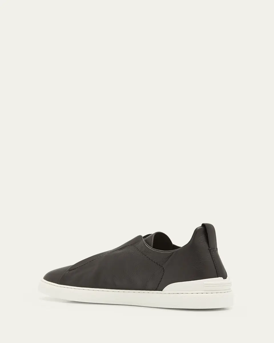 ZEGNA Men's Triple Stitch Deerskin Leather Slip-On Sneakers | Thumbnail 9