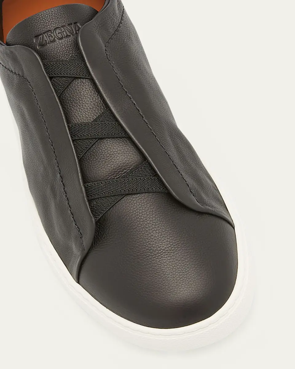 ZEGNA Men's Triple Stitch Deerskin Leather Slip-On Sneakers | Thumbnail 10