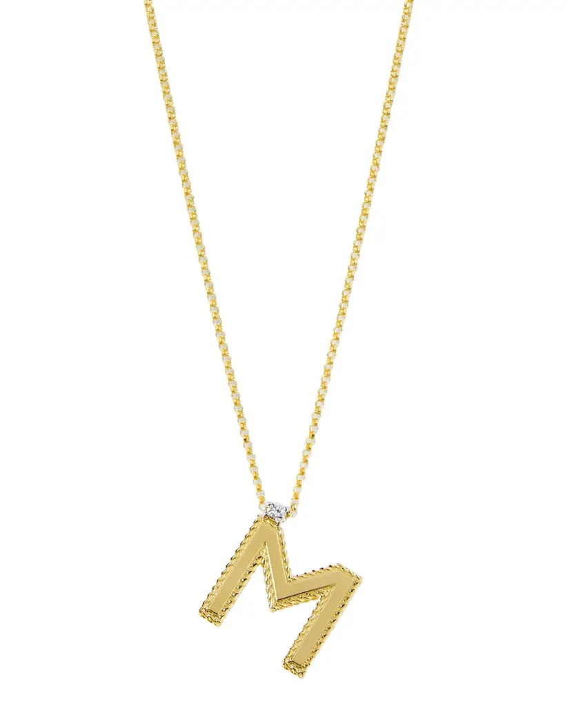 Princess 18K Yellow Gold Diamond Initial Necklace, M