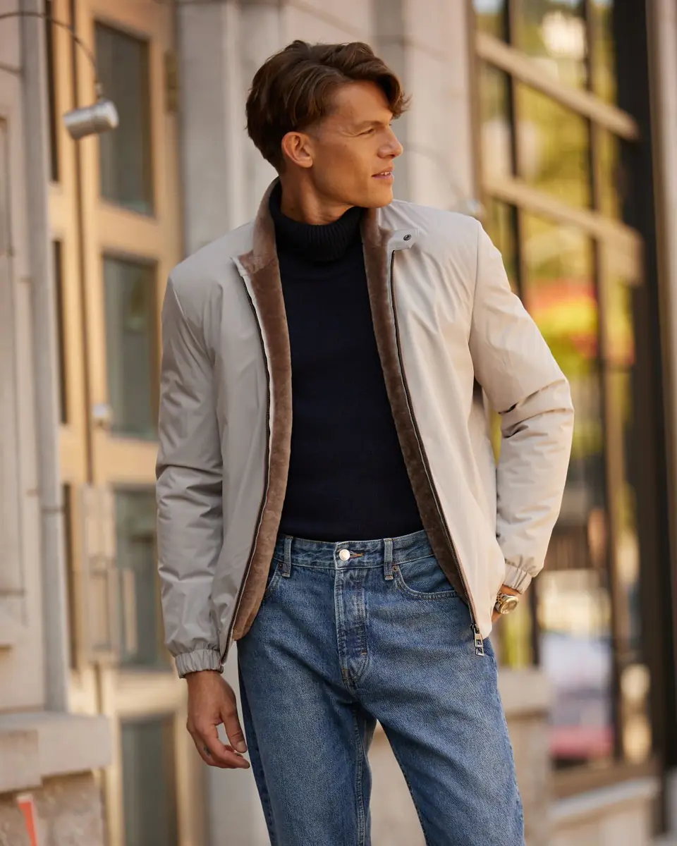 Gorski Men's Lamb Shearling Lined Bomber Jacket | Thumbnail 3 Gorski Men's Lamb Shearling Lined Bomber Jacket | Thumbnail 3