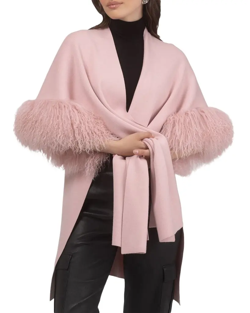 Gorski Knit Wool Vest With Mongolian Lamb Cuffs