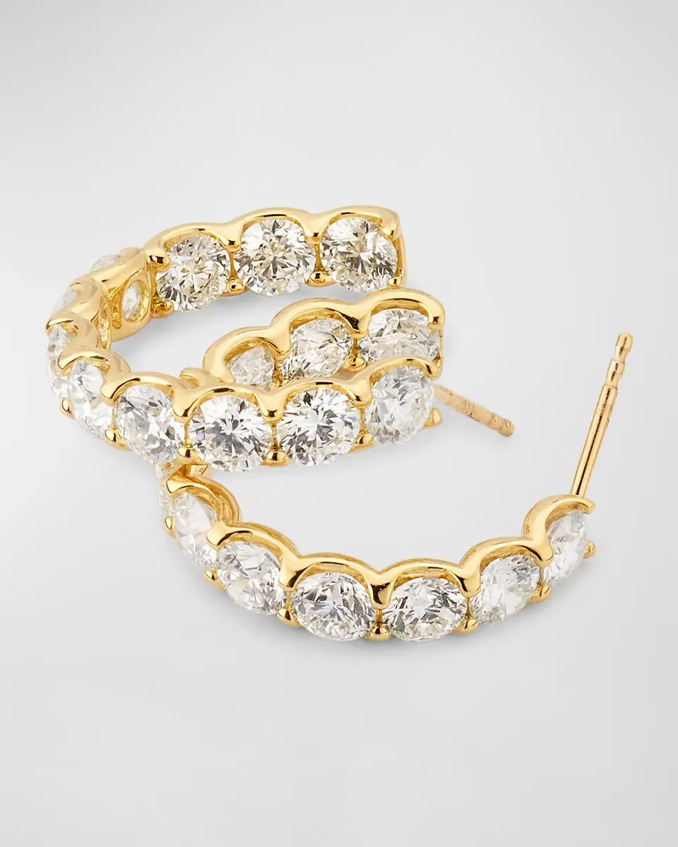 Neiman Marcus Diamonds 18K Yellow Gold Inside Out Diamond Hoop Earrings, 7.92tcw, 1"L | Thumbnail 2 Neiman Marcus Diamonds 18K Yellow Gold Inside Out Diamond Hoop Earrings, 7.92tcw, 1"L | Thumbnail 2