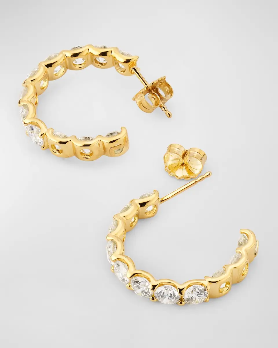 Neiman Marcus Diamonds 18K Yellow Gold Inside Out Diamond Hoop Earrings, 7.92tcw, 1"L | Thumbnail 3 Neiman Marcus Diamonds 18K Yellow Gold Inside Out Diamond Hoop Earrings, 7.92tcw, 1"L | Thumbnail 3