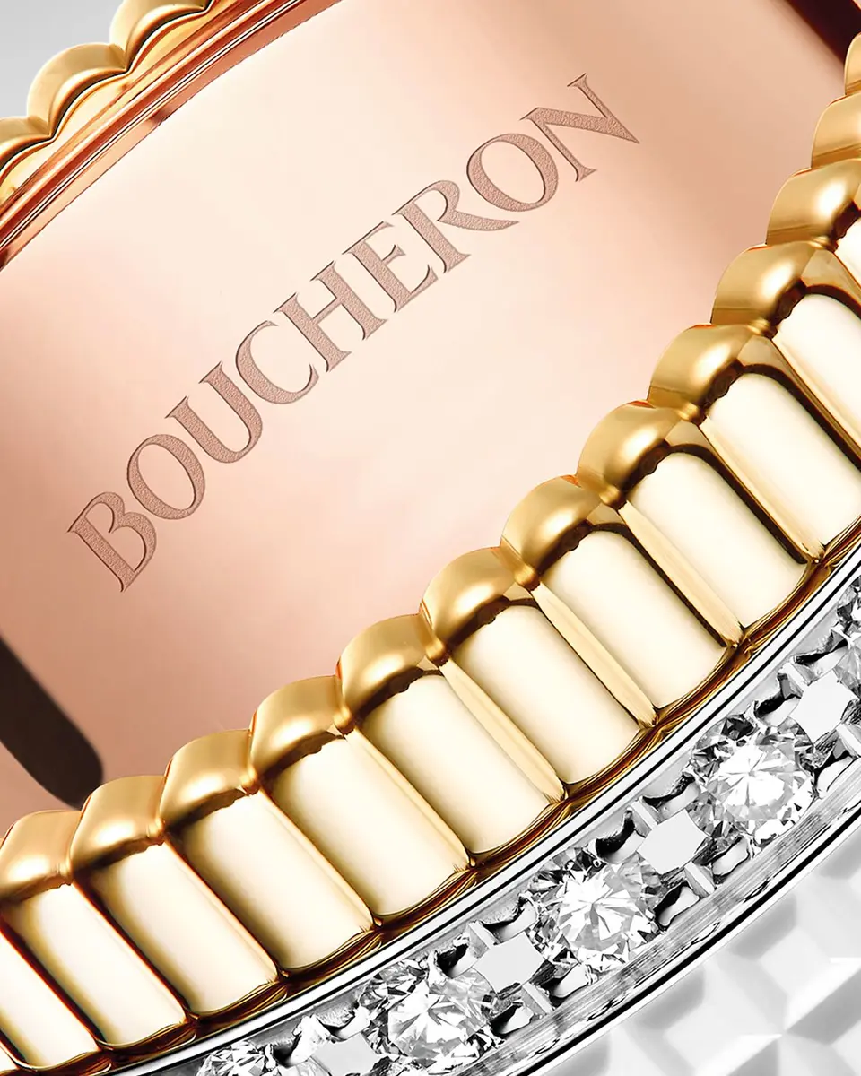 Boucheron Quatre Large Ring in Tricolor Gold with White Ceramic and Diamonds, Size 54 | Thumbnail 3