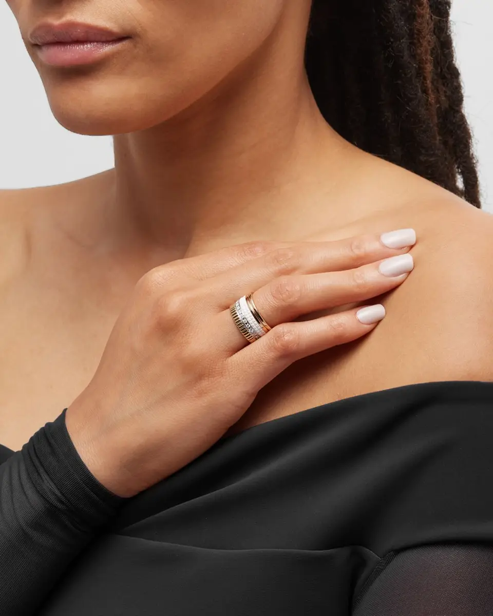 Boucheron Quatre Large Ring in Tricolor Gold with White Ceramic and Diamonds, Size 54 | Thumbnail 4