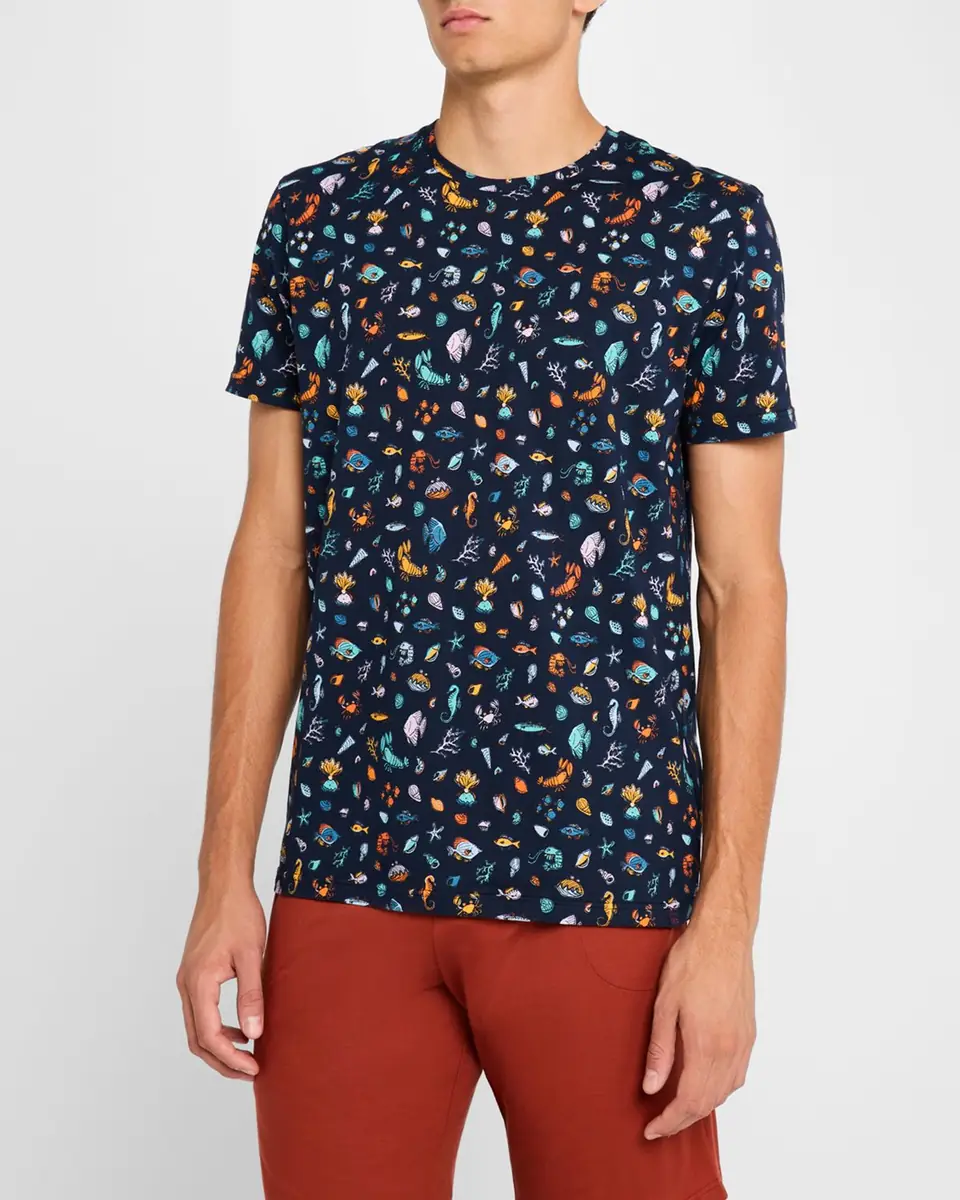 Derek Rose Men's Robin Sea Creatures Print Crewneck T-Shirt | Thumbnail 4 Derek Rose Men's Robin Sea Creatures Print Crewneck T-Shirt | Thumbnail 4