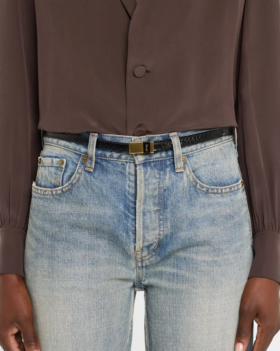 Saint Laurent Snakeskin Skinny Belt W/ Logo Hardware | Thumbnail 2