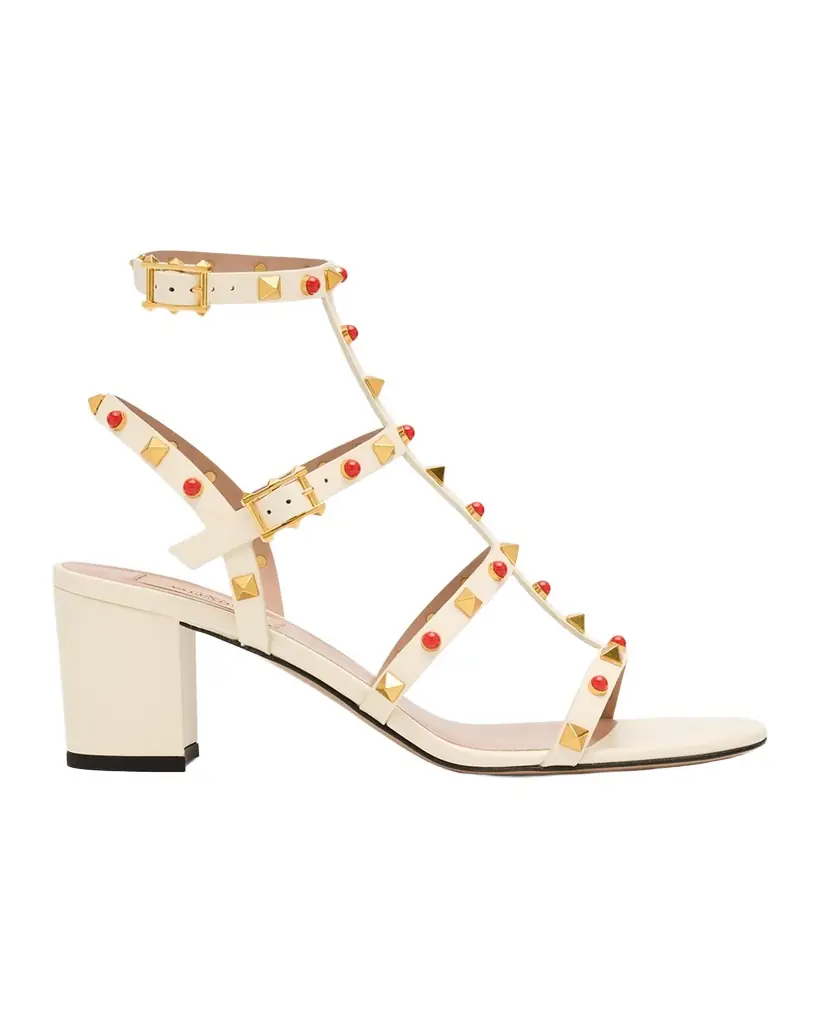 Valentino Garavani Rockstud Caged Ankle-Strap Leather Sandals | Image 1 Valentino Garavani Rockstud Caged Ankle-Strap Leather Sandals | Image 1