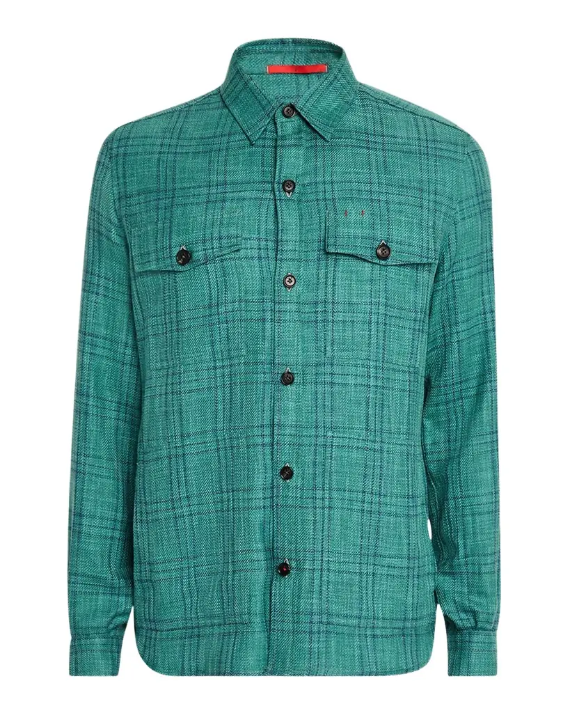 Isaia Men's Wool, Cotton, and Linen Check Overshirt | Image 1 Isaia Men's Wool, Cotton, and Linen Check Overshirt | Image 1