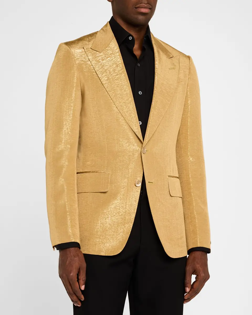 Tom Ford Men's Shelton Metallic Slub Moire Cocktail Jacket | Thumbnail 3 Tom Ford Men's Shelton Metallic Slub Moire Cocktail Jacket | Thumbnail 3