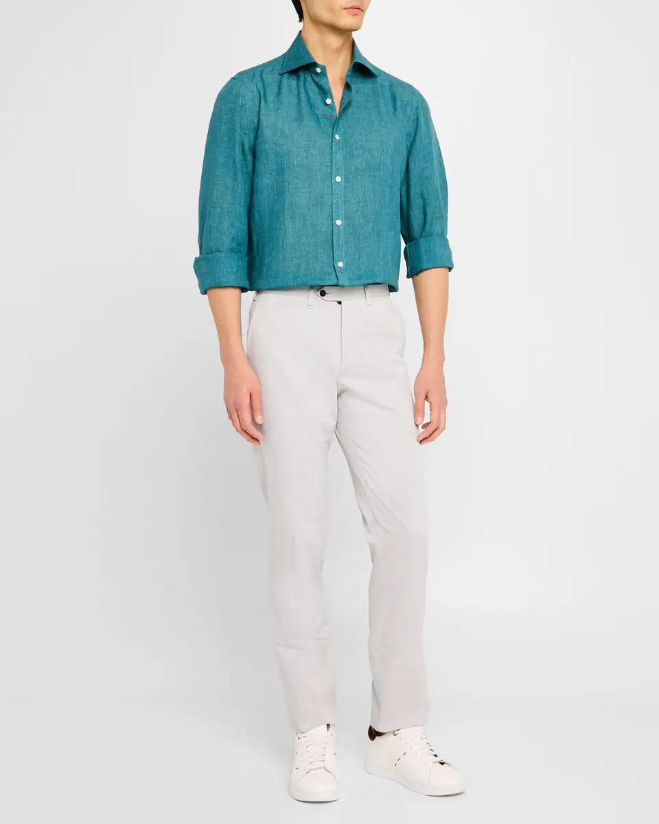 Isaia Men's Solid Linen Sport Shirt | Thumbnail 2