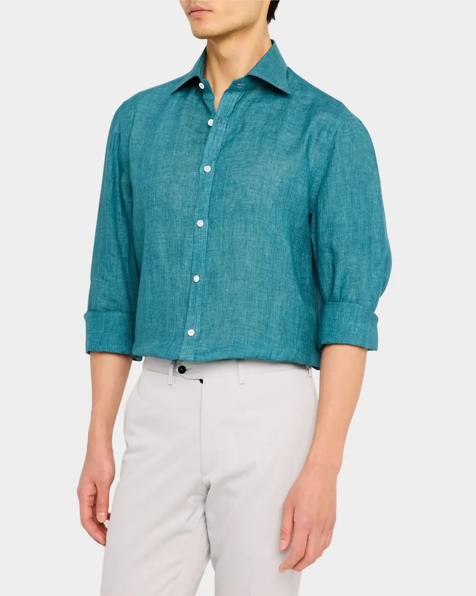 Isaia Men's Solid Linen Sport Shirt | Thumbnail 4