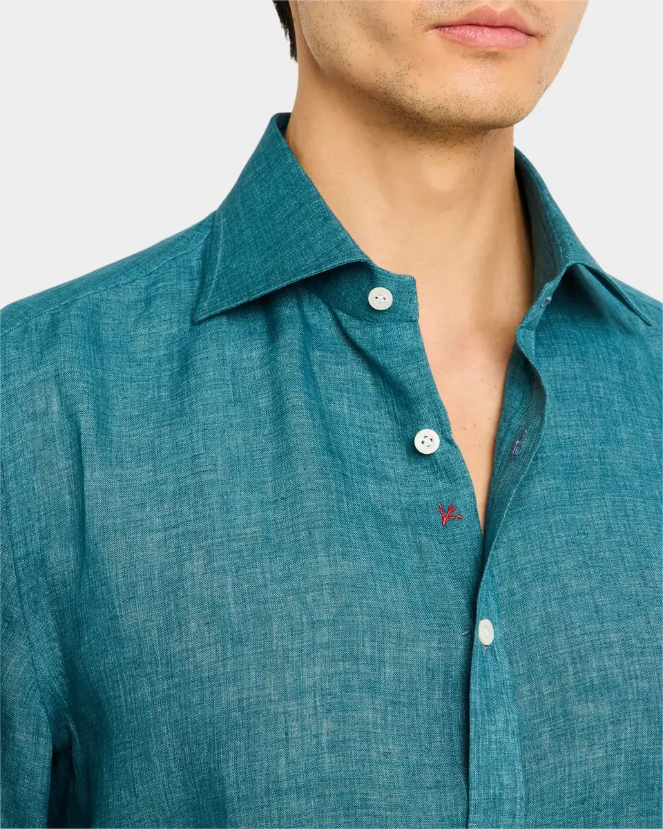 Isaia Men's Solid Linen Sport Shirt | Thumbnail 5