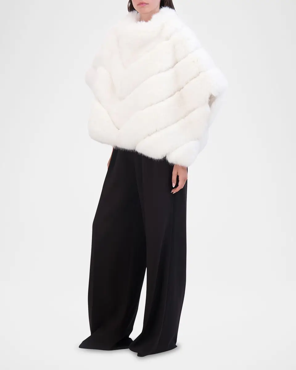 THEIA Chevron Fox-Like Faux Fur Poncho | Thumbnail 2