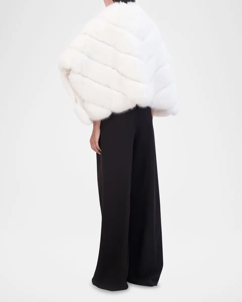 THEIA Chevron Fox-Like Faux Fur Poncho | Thumbnail 3
