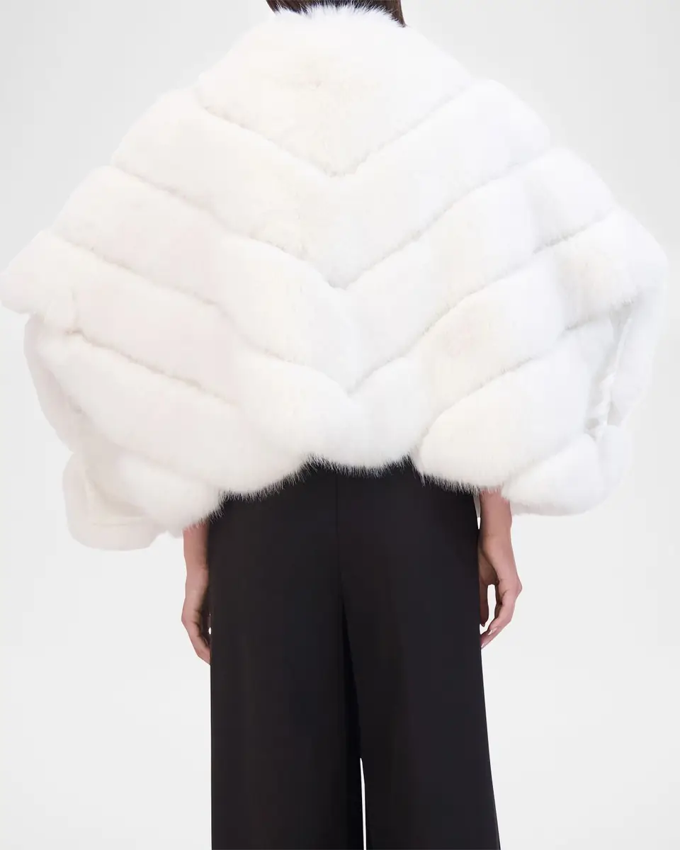 THEIA Chevron Fox-Like Faux Fur Poncho | Thumbnail 4