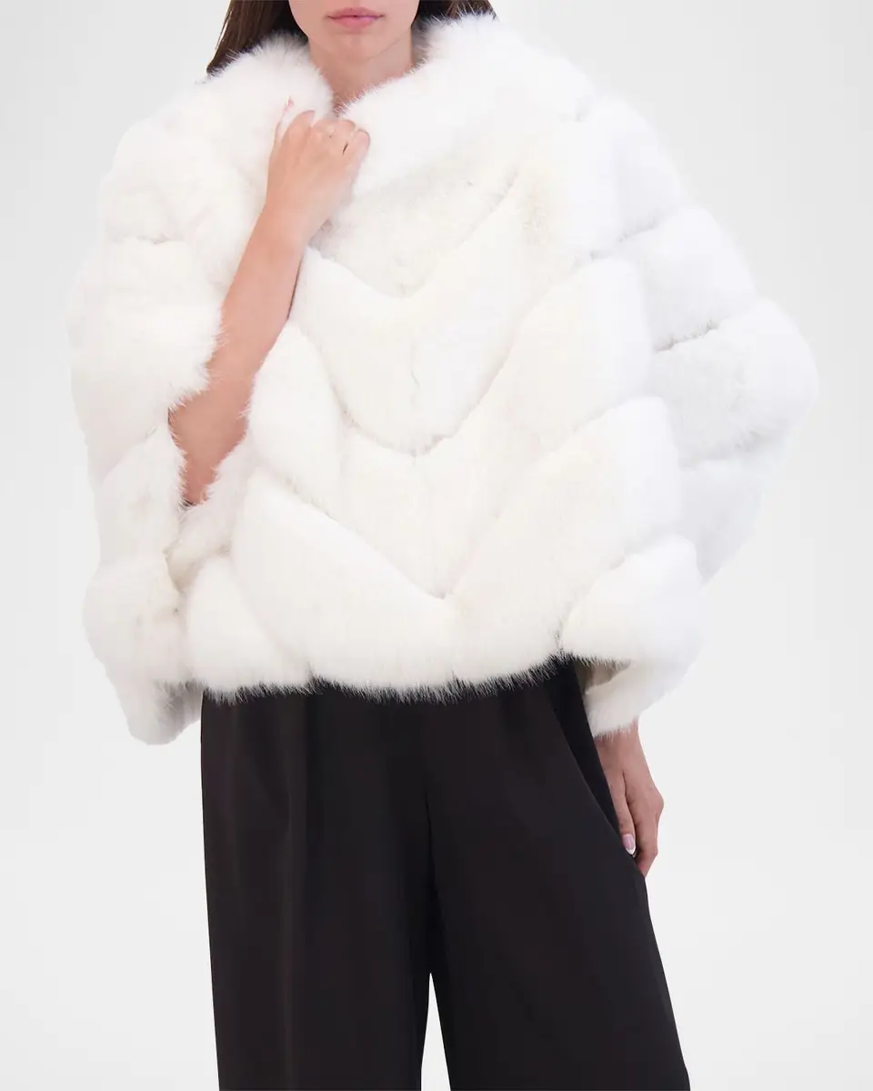 THEIA Chevron Fox-Like Faux Fur Poncho | Thumbnail 5