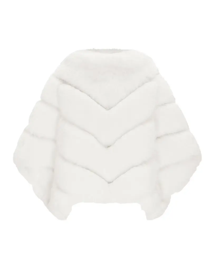 THEIA Chevron Fox-Like Faux Fur Poncho