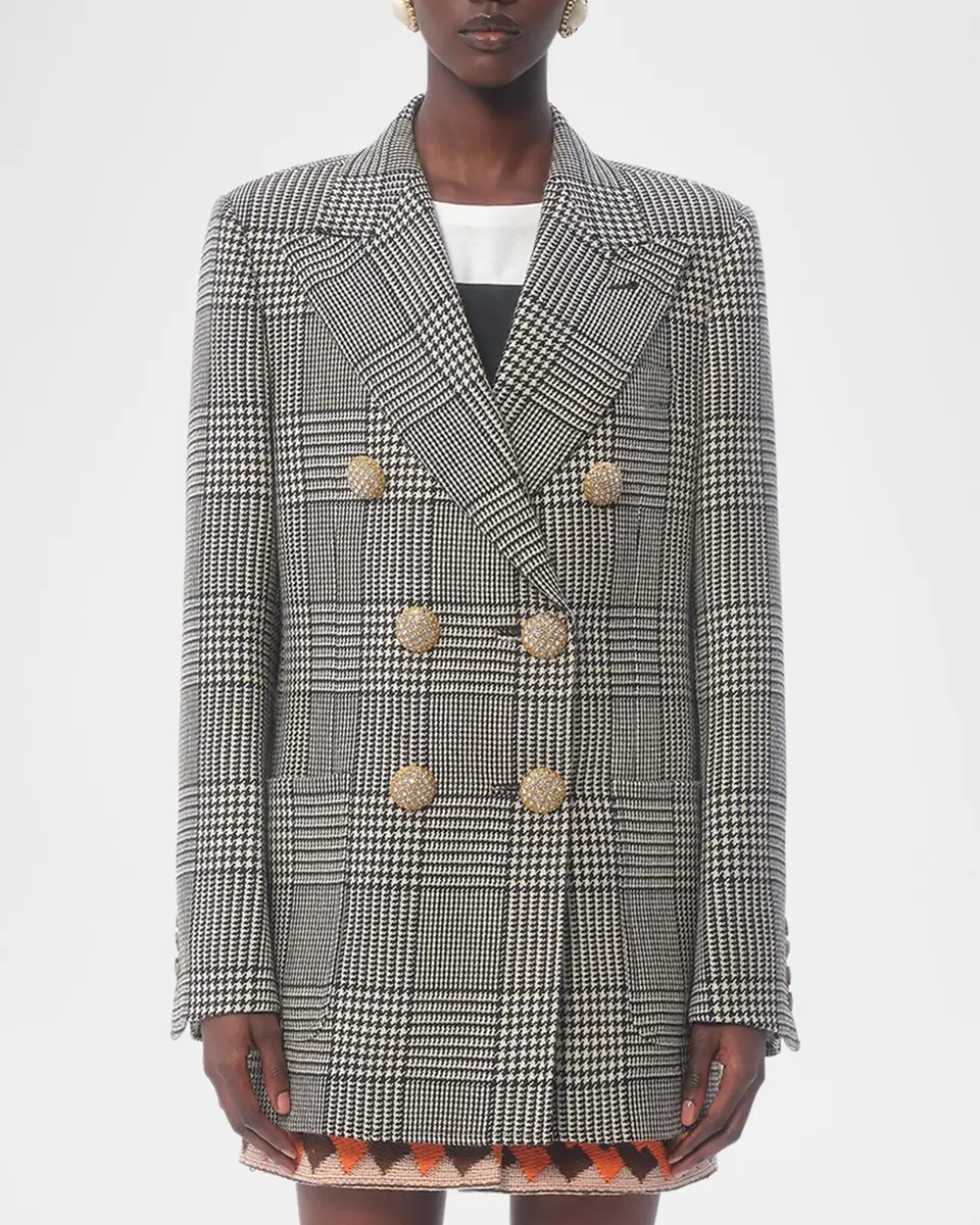 Valentino Garavani Houndstooth Wool Double-Breasted Jacket | Thumbnail 2