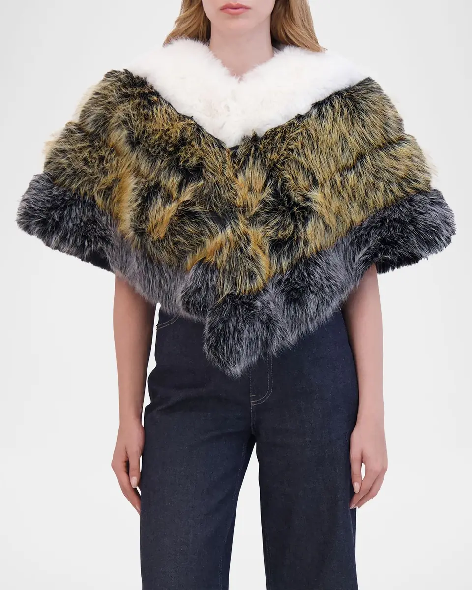THEIA Multicolor Chevron Fox-Like Faux Fur Cape | Thumbnail 2