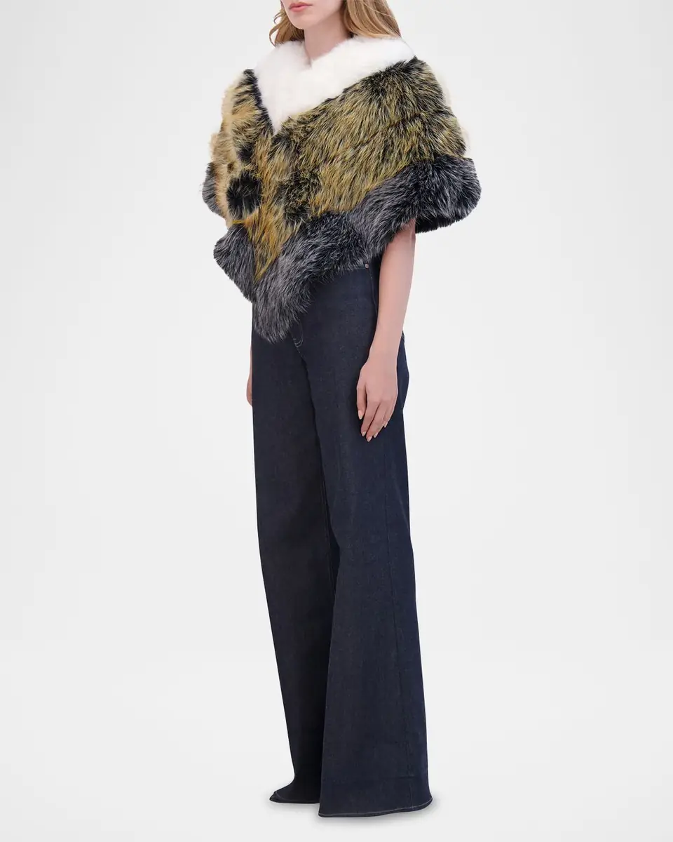 THEIA Multicolor Chevron Fox-Like Faux Fur Cape | Thumbnail 3