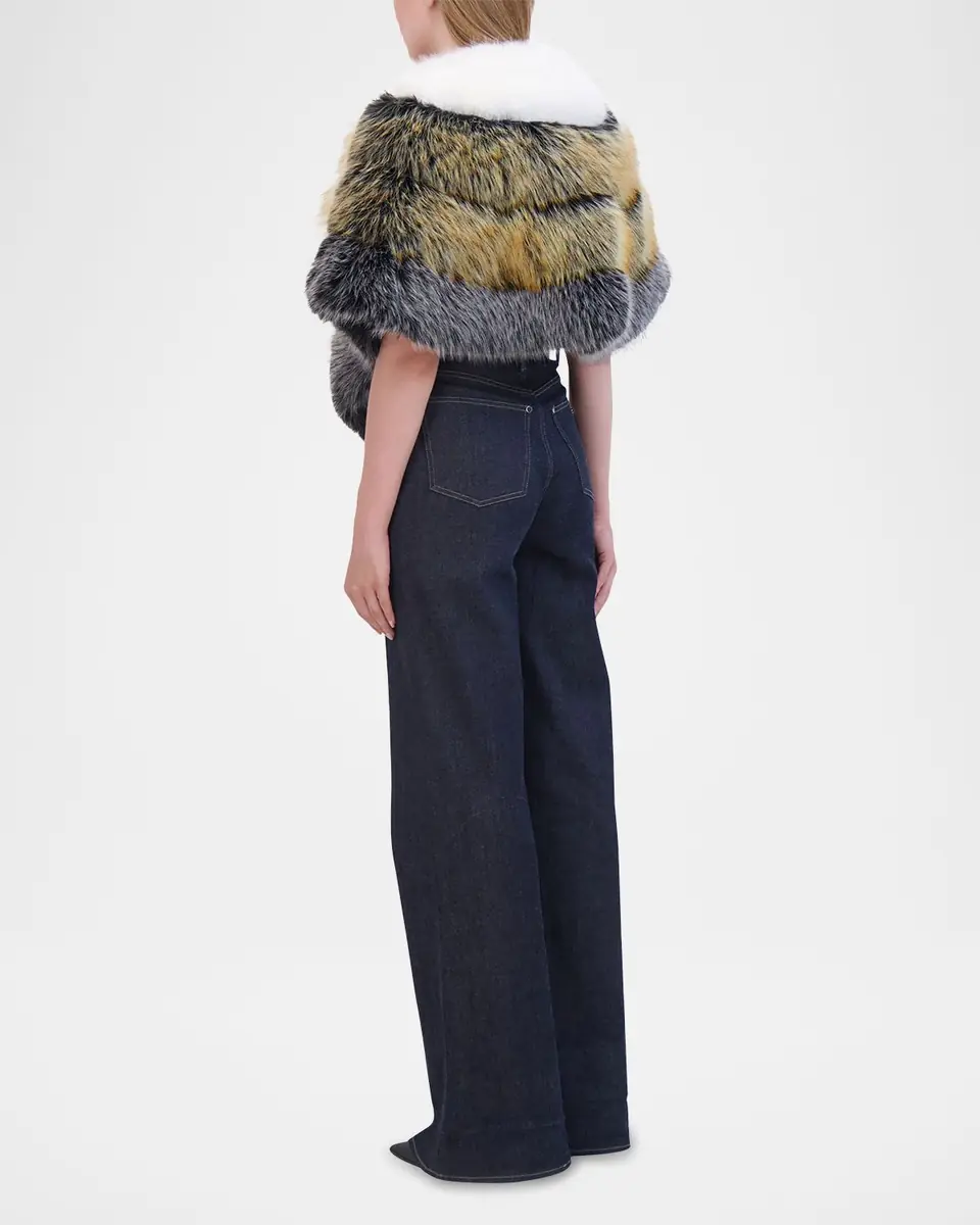 THEIA Multicolor Chevron Fox-Like Faux Fur Cape | Thumbnail 4