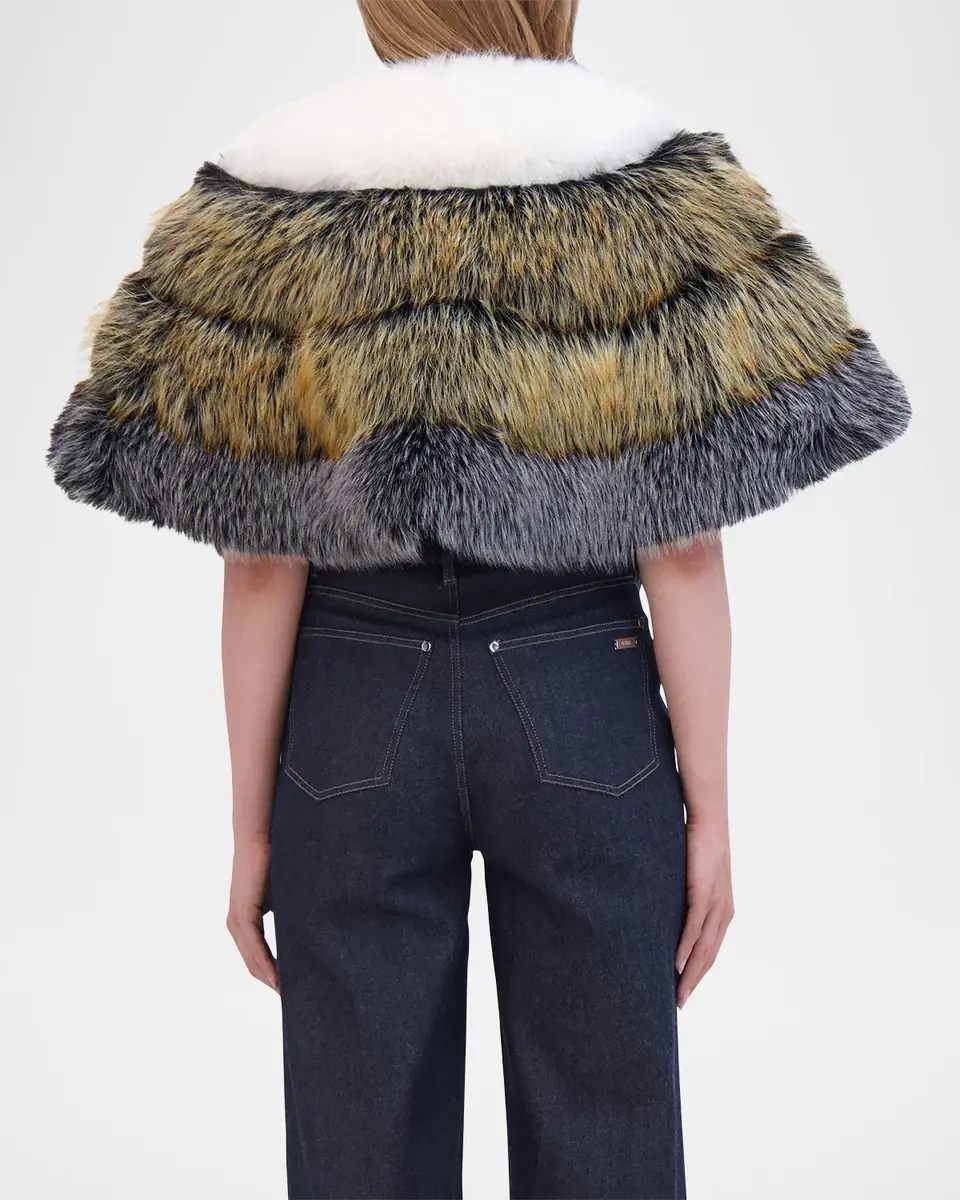 THEIA Multicolor Chevron Fox-Like Faux Fur Cape | Thumbnail 5