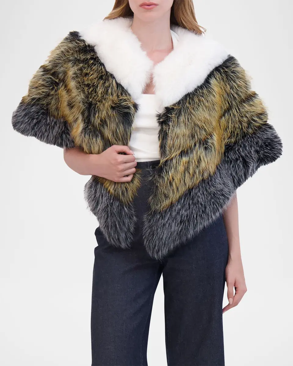 THEIA Multicolor Chevron Fox-Like Faux Fur Cape | Thumbnail 6