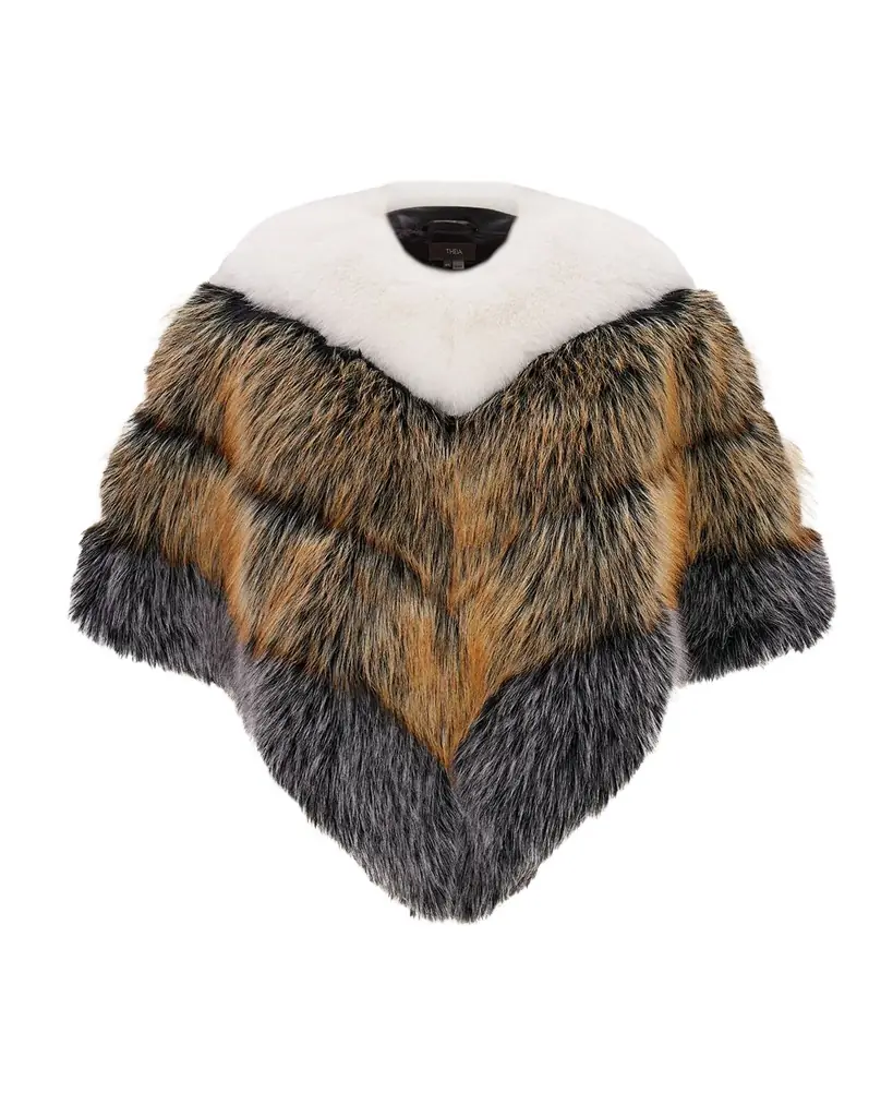 THEIA Multicolor Chevron Fox-Like Faux Fur Cape