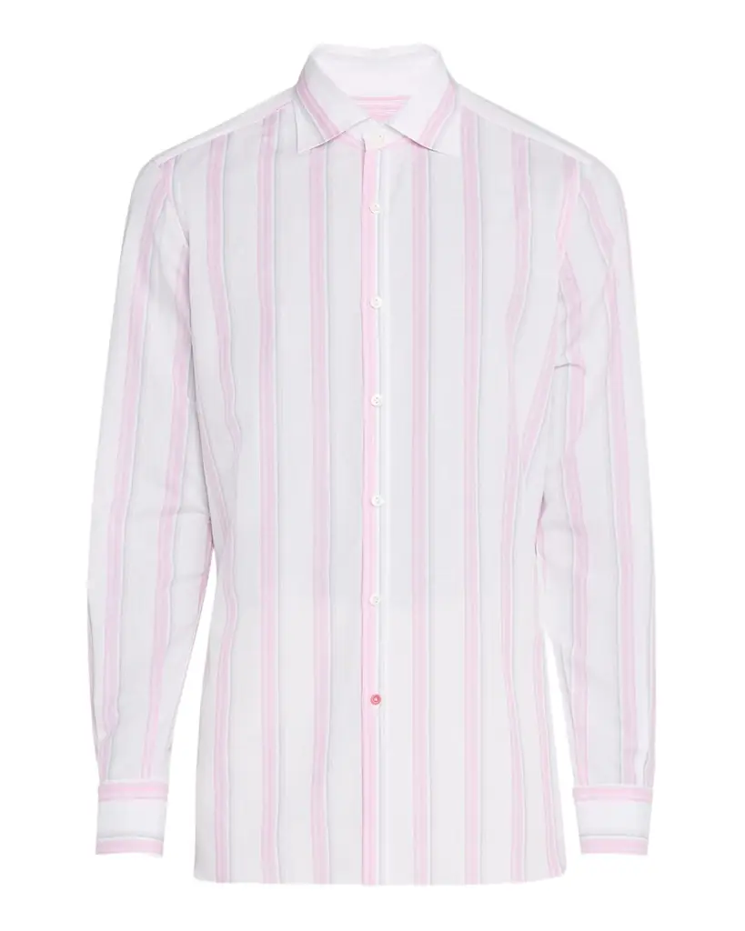 Isaia Men's Cotton and Linen Stripe Casual Button-Down Shirt | Image 1 Isaia Men's Cotton and Linen Stripe Casual Button-Down Shirt | Image 1