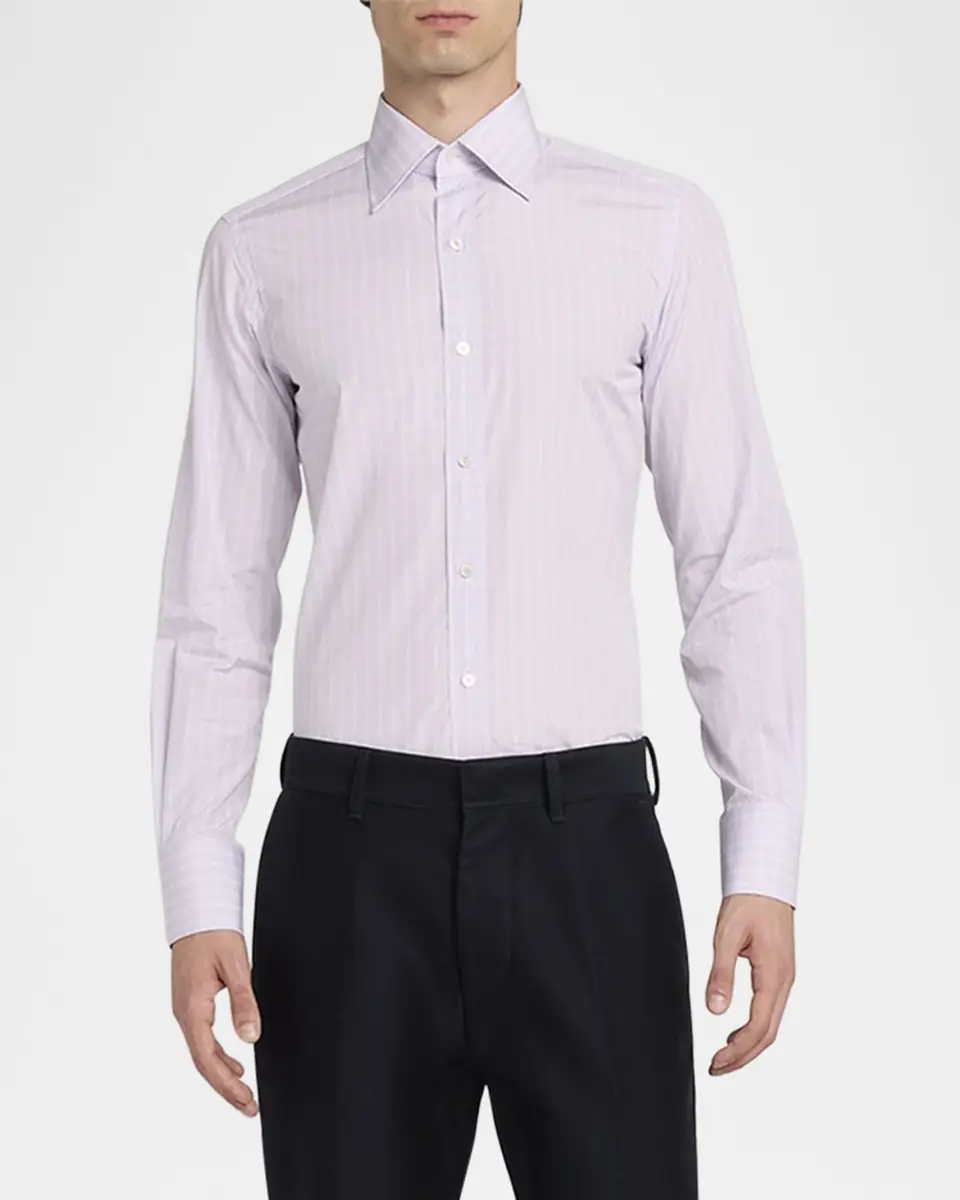 Tom Ford Men's Cotton Poplin Check Slim Fit Dress Shirt | Thumbnail 2 Tom Ford Men's Cotton Poplin Check Slim Fit Dress Shirt | Thumbnail 2