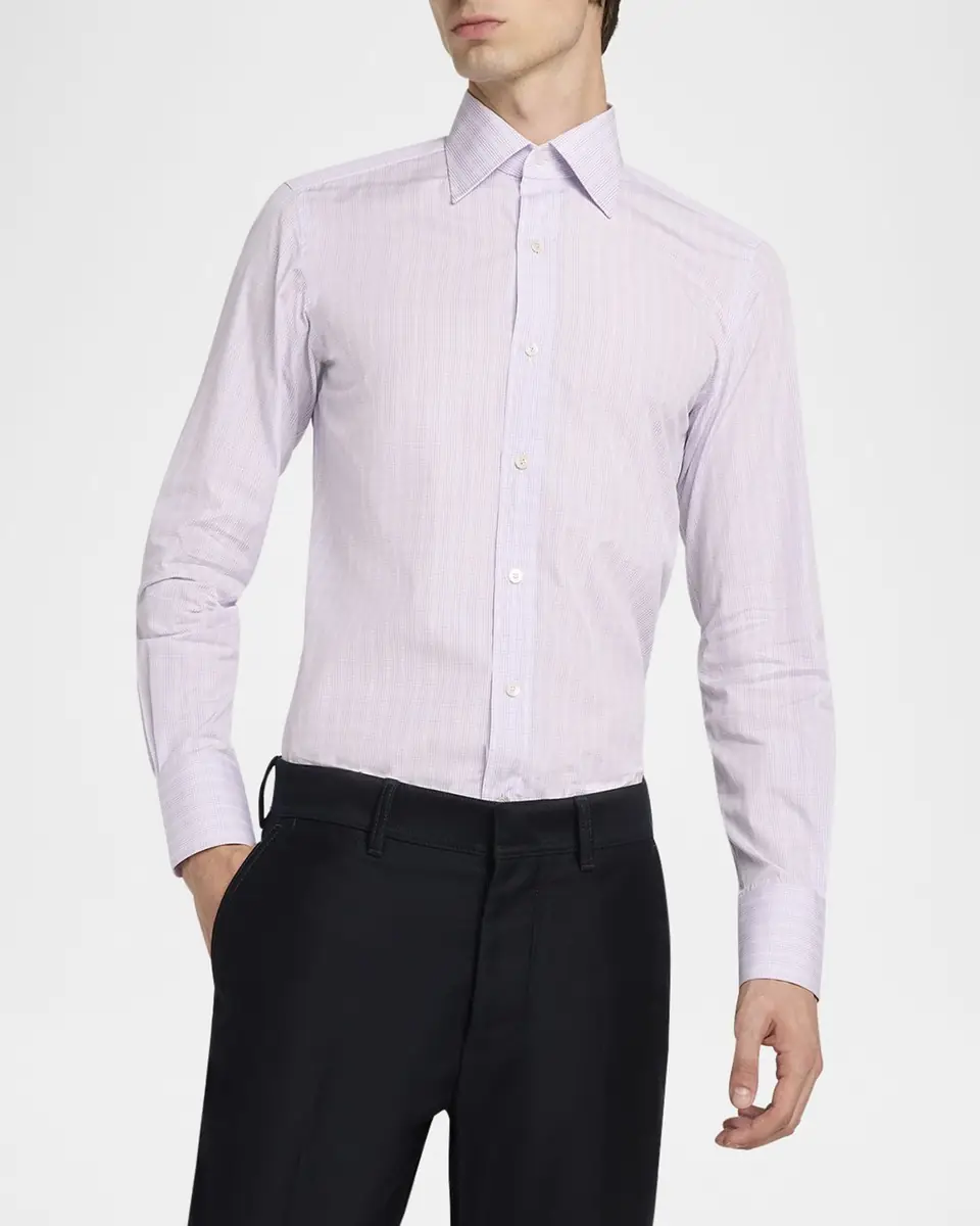 Tom Ford Men's Cotton Poplin Check Slim Fit Dress Shirt | Thumbnail 5 Tom Ford Men's Cotton Poplin Check Slim Fit Dress Shirt | Thumbnail 5