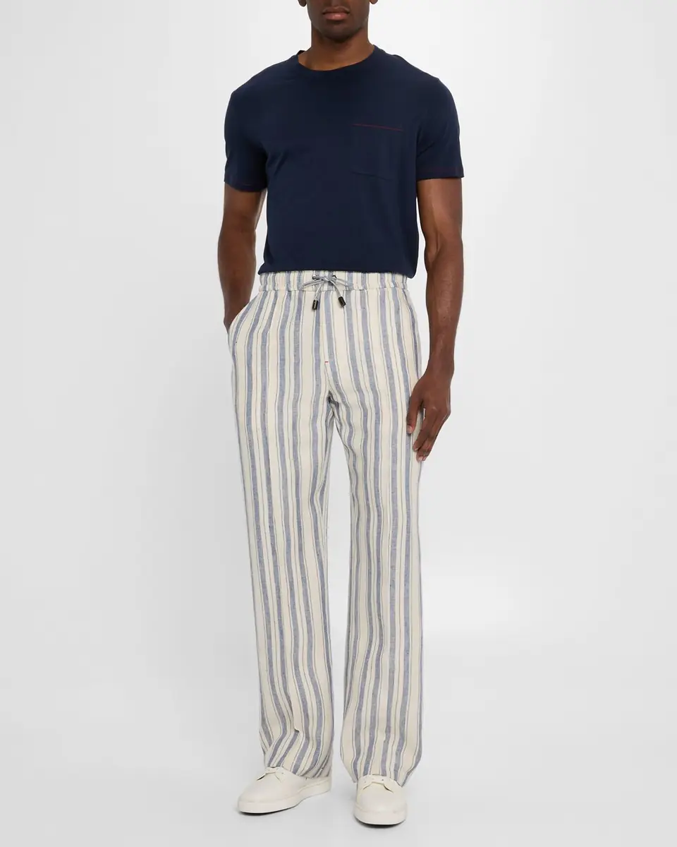 Isaia Men's Linen Multi-Stripe Pull-On Pants | Thumbnail 2
