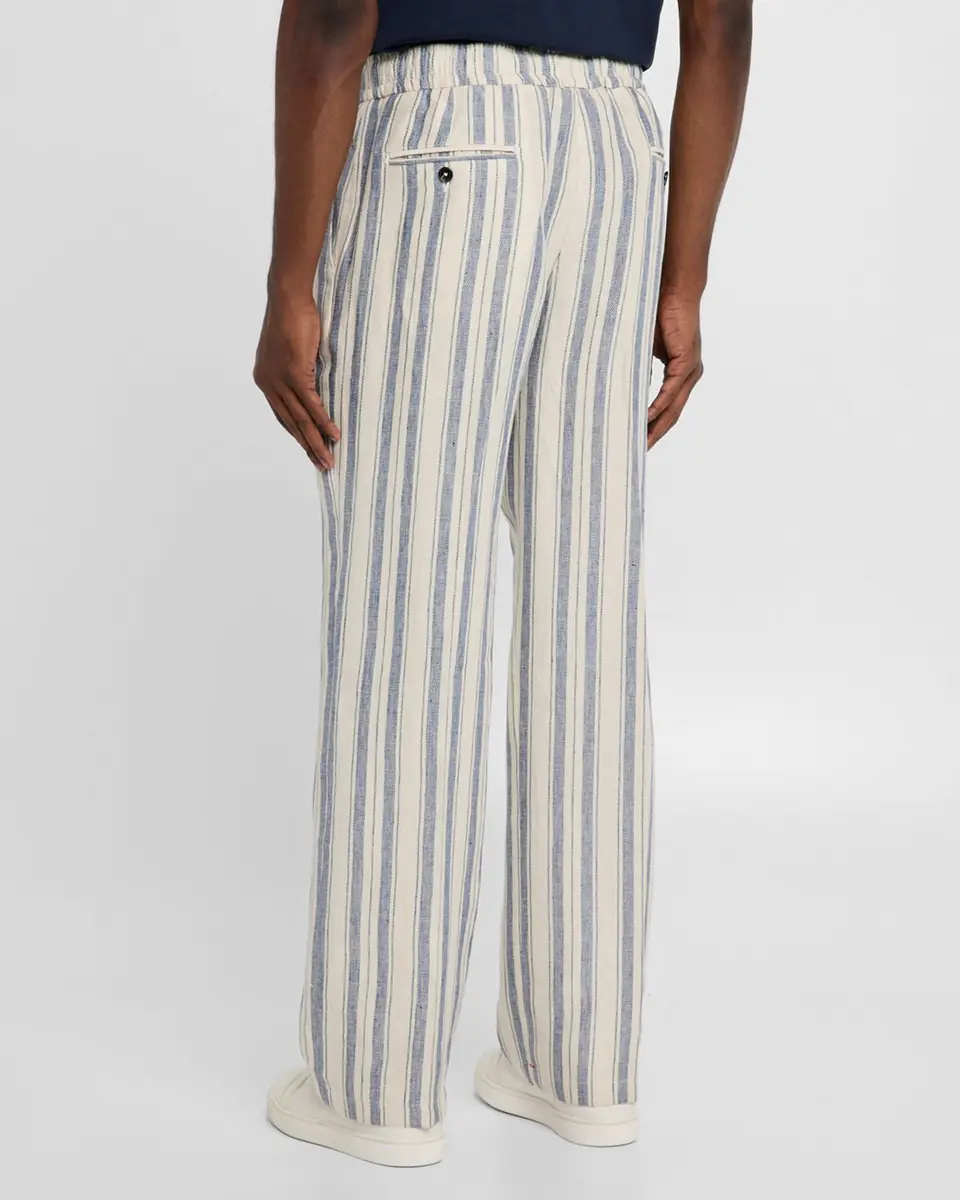 Isaia Men's Linen Multi-Stripe Pull-On Pants | Thumbnail 3