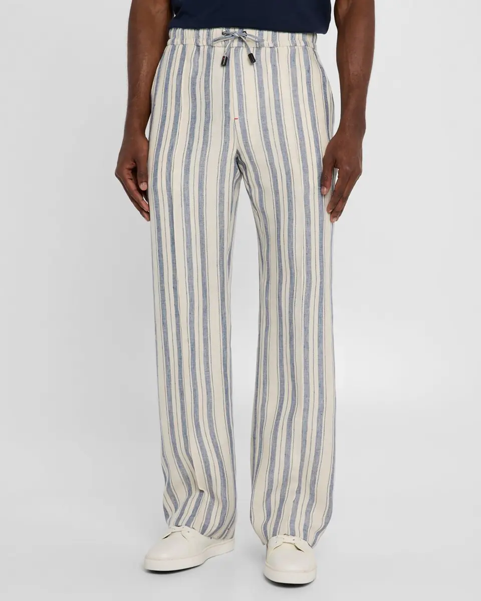 Isaia Men's Linen Multi-Stripe Pull-On Pants | Thumbnail 4
