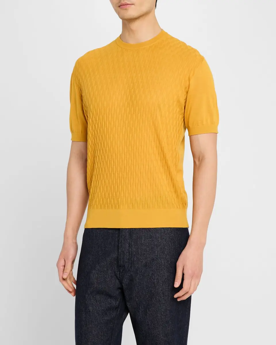 Stefano Ricci Men's Cashmere Short-Sleeve Crewneck Sweater | Thumbnail 3