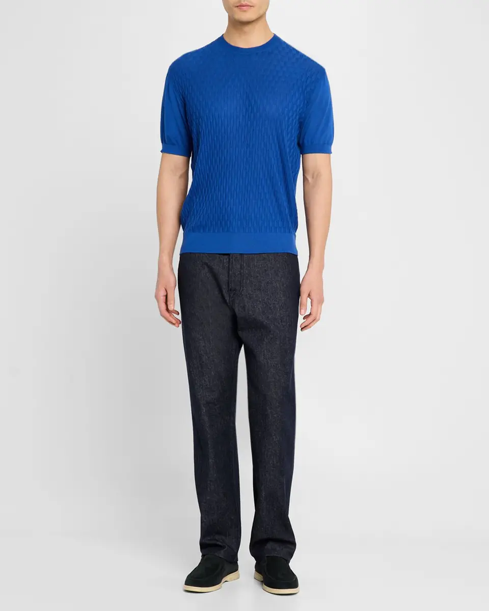 Stefano Ricci Men's Cashmere Short-Sleeve Crewneck Sweater | Thumbnail 6