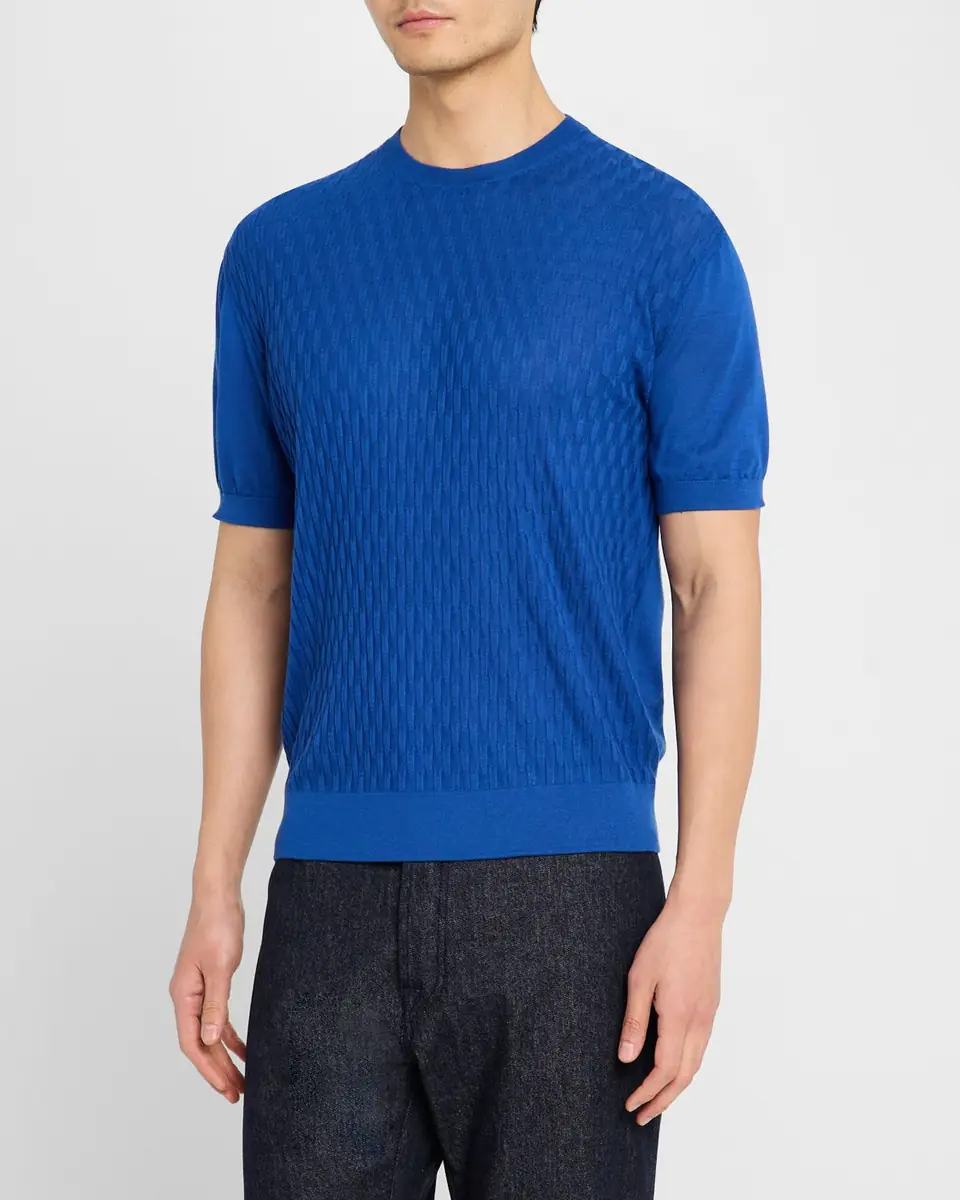 Stefano Ricci Men's Cashmere Short-Sleeve Crewneck Sweater | Thumbnail 8