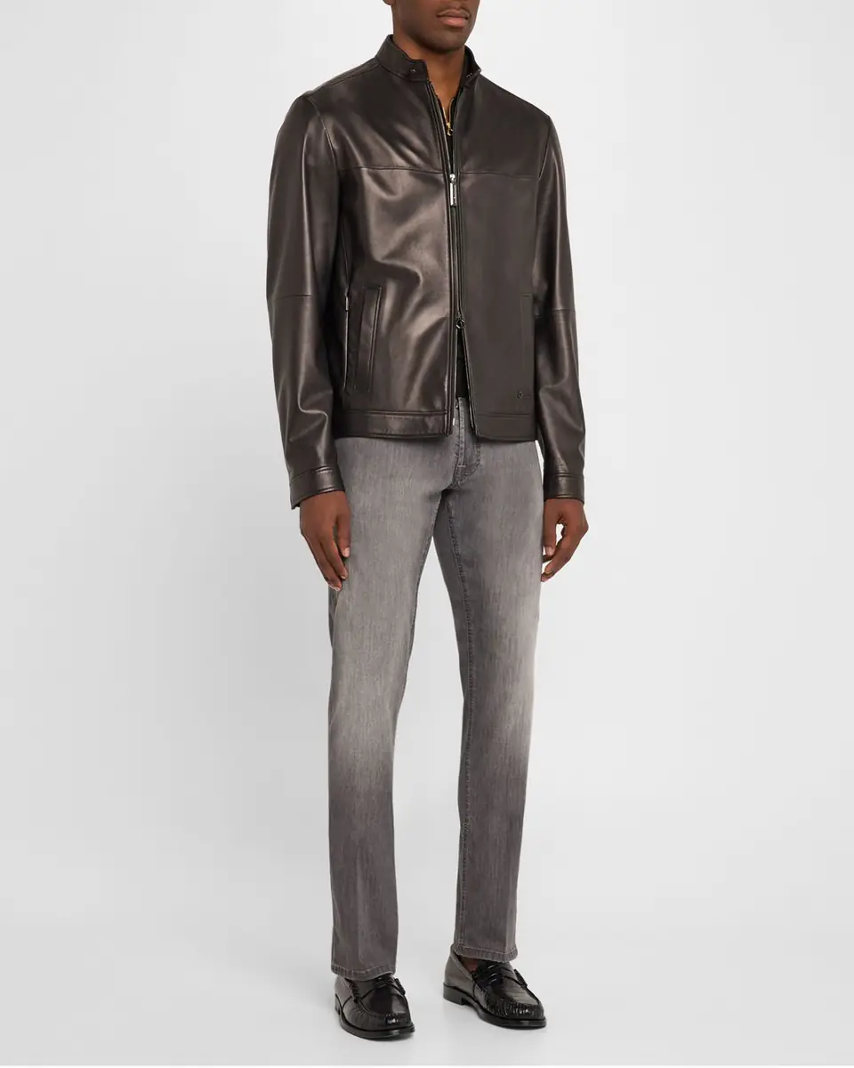 Stefano Ricci Men's Leather Moto Jacket | Thumbnail 2