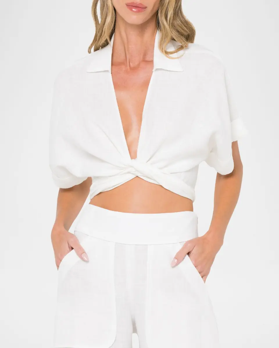 JBQ Chiara Linen-Blend Wrap Top | Thumbnail 3