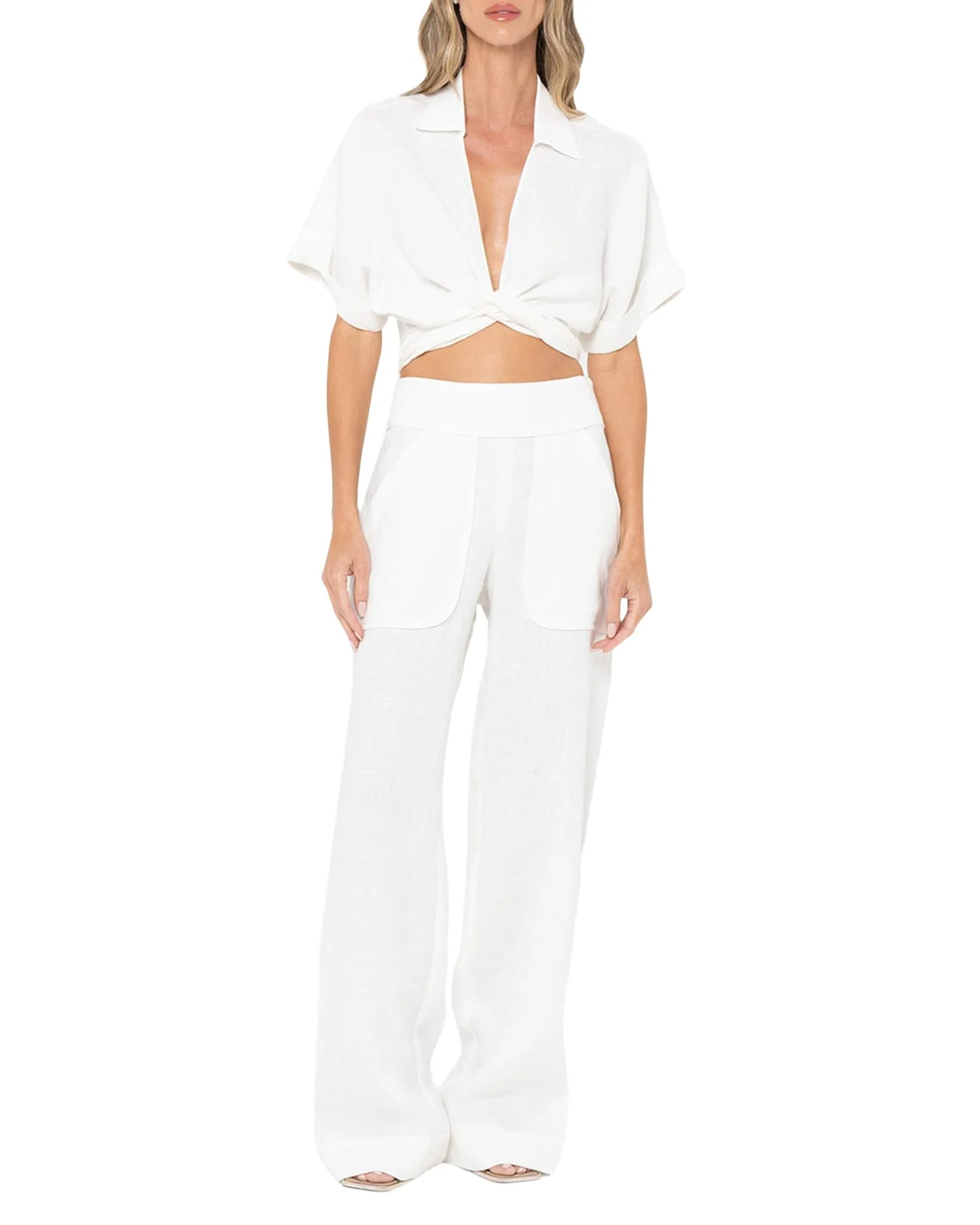 Chiara Linen-Blend Wrap Top