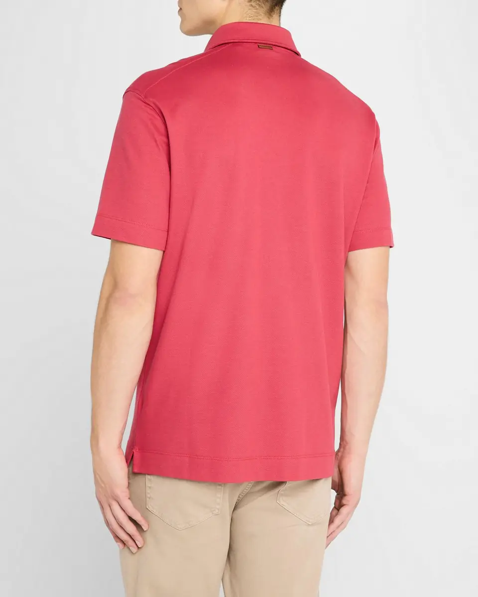 ZEGNA Men's Pique Polo Shirt with Leather-Trim Pocket | Thumbnail 3