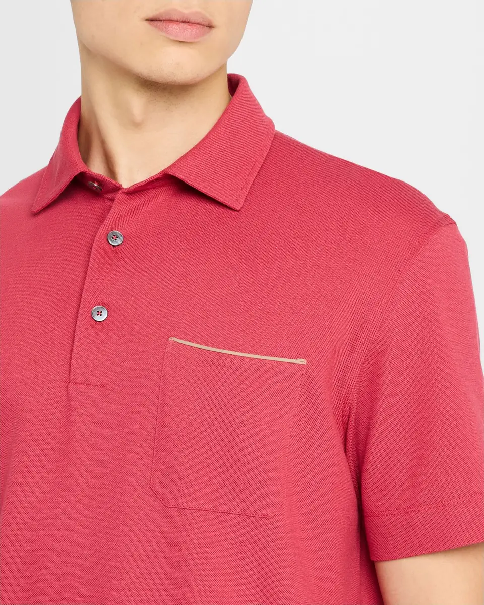 ZEGNA Men's Pique Polo Shirt with Leather-Trim Pocket | Thumbnail 5