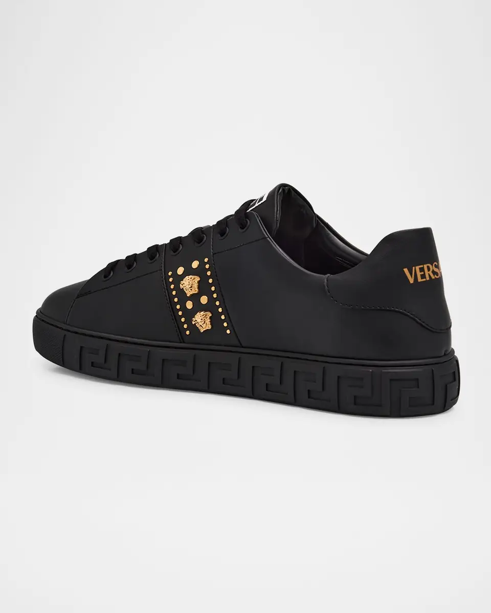 Versace Men's La Greca Leather Low-Top Sneakers | Thumbnail 3 Versace Men's La Greca Leather Low-Top Sneakers | Thumbnail 3