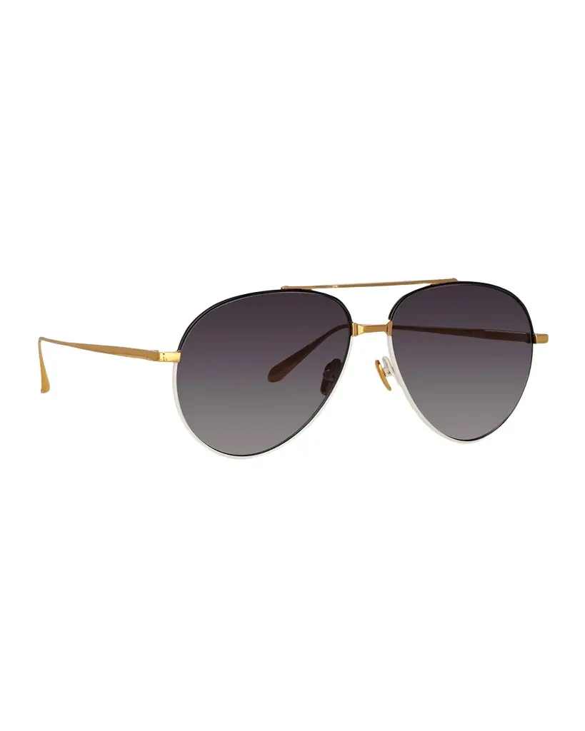 Linda Farrow Marcelo 18K Gold-Plated Titanium Aviator Sunglasses | Image 1 Linda Farrow Marcelo 18K Gold-Plated Titanium Aviator Sunglasses | Image 1