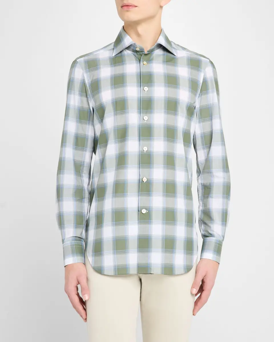 Kiton Men's Check Sport Shirt | Thumbnail 3